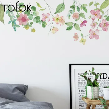 

Tofok Hand Painted Watercolor Flowers Wall Stickers for Home Living Room Bedroom Study Background Wall Decoration Removable