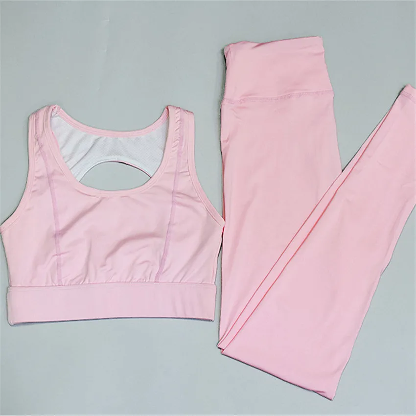 YS30 pink YogaShark, Женский комплект для йоги, Укороченный бюстгальтер, тянущиеся длинные штаны, леггинсы, для занятий спортом, фитнесом, гимнастикой, тренировкой, комплект из 2 предметов, спортивный костюм, спортивная одежда - Цвет: YS30 pink