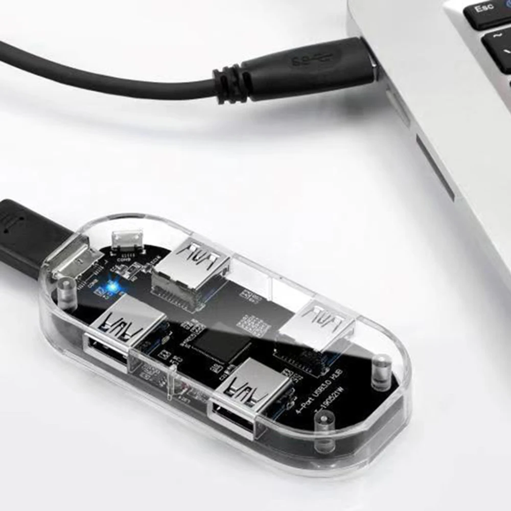 Для Mac/Windows/Linux концентратор 3,0 4 порта USB 3,0 прозрачный концентратор Высокоскоростной с интерфейсом питания Micro USB usb-хаб Поддержка OTG
