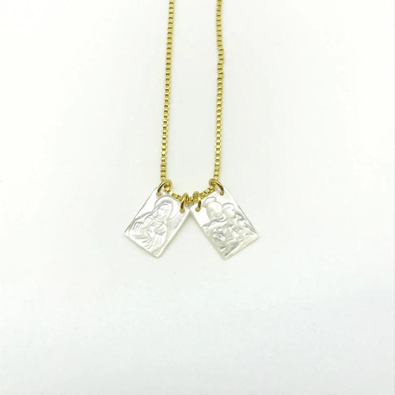 5pcs/lot Religion Jewelry Blessed Virgin Mary Rectangle Shell Double Pendants Box Chain Necklaces | Украшения и аксессуары