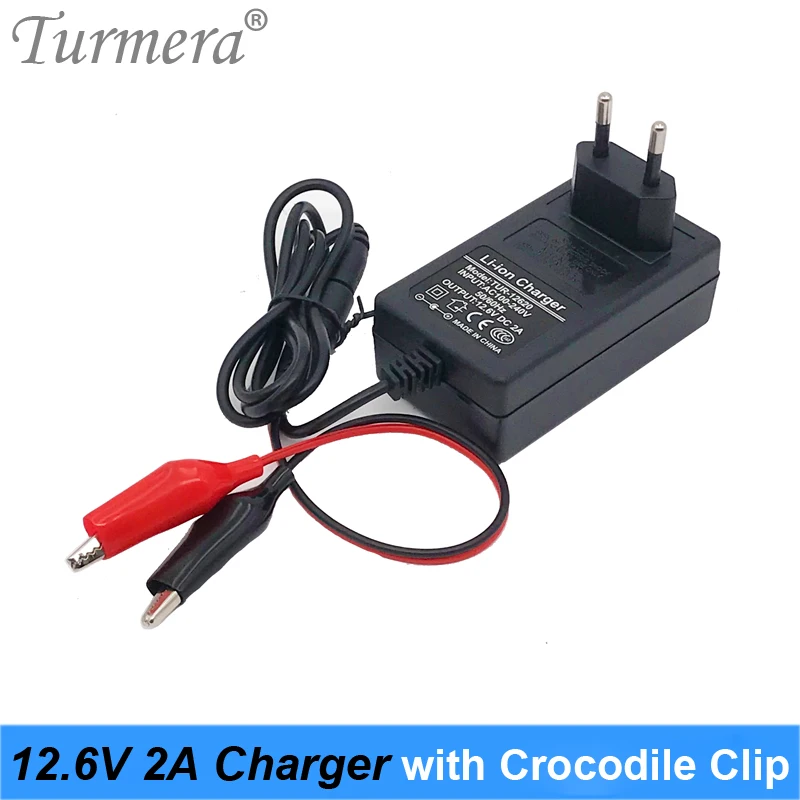 Turmera 12V 12.6V 2A Lithium Battery Charger with Crocodile Clip for 12V Lead Acid Battery 7Ah 10Ah20Ah Motorcycle Power Charger 03