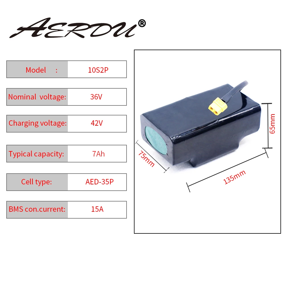 AERDU 36V 10S2P 7Ah для балансировки автомобиля высокая мощность и емкость 42V 18650 литиевый