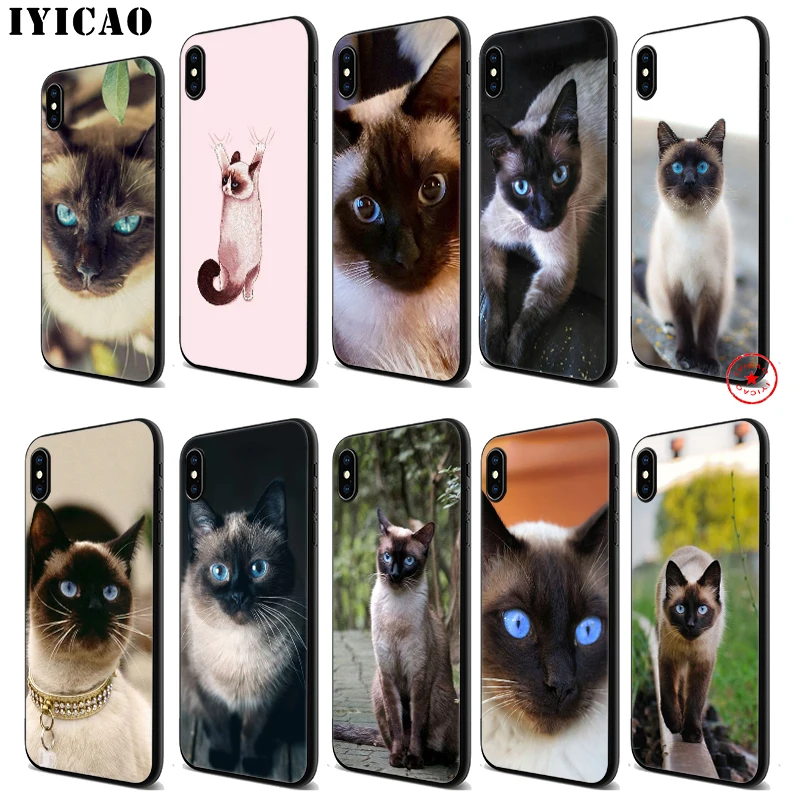 IYICAO Cute Siamese Cat Soft Black Silicone Case for iPhone 11 Pro Xr Xs Max X or 10 8 7 6 6S Plus 5 5S SE |