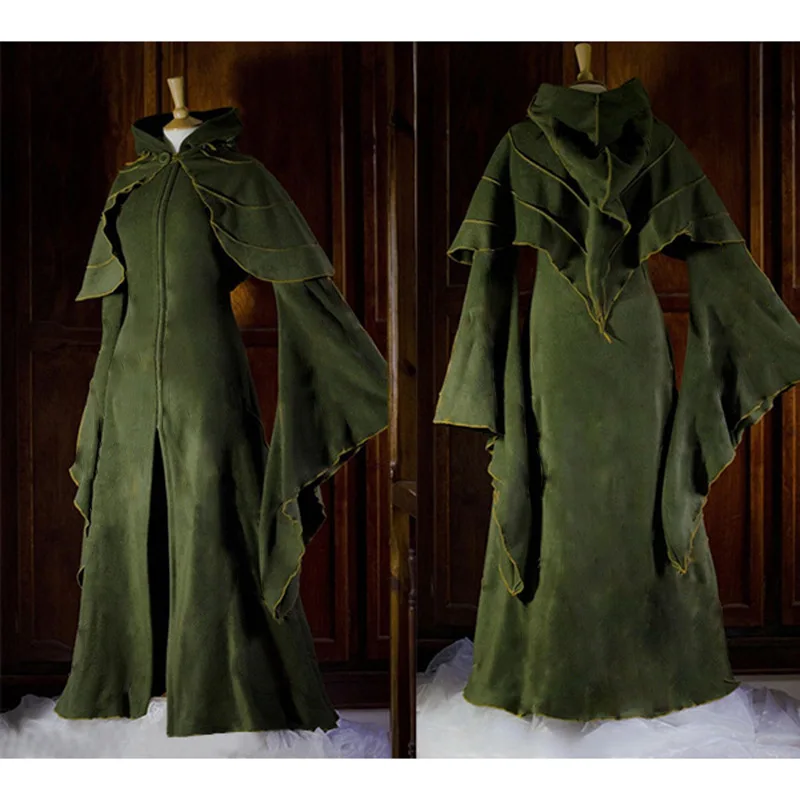 Женское платье с расклешенными рукавами винтажное готическое капюшоном в