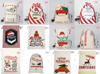 

Newest Christmas Santa Bags Santa Sack Drawstring Bag Canvas Candy Bags for Kids Gifts for Reindeers Xmas Tree Wholesale