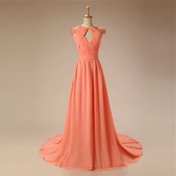 

Sexy Orange Backless Evening Dresses Long Beaded Chiffon Plus Size Evening Gowns For Women Custom Made Formal Dress Elegant 2019