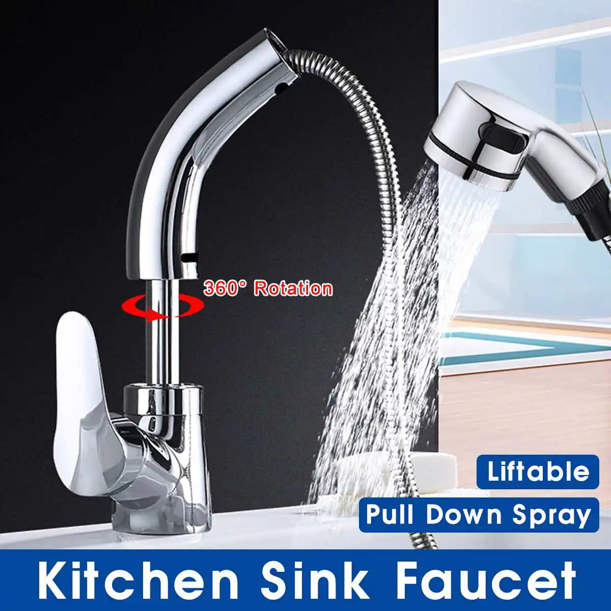 

Silver/Gold Kitchen Faucets Silver Single Handle Pull Out Kitchen Tap Single Hole Handle Swivel Degree Water Mixer Tap Mixer
