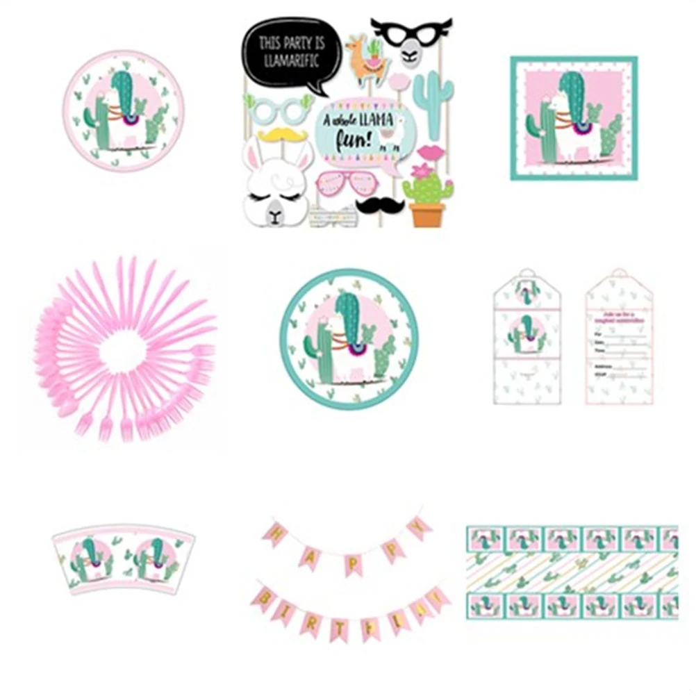  64pcs Alpaca Napkins Party Supplies Cartoon Paper Napkins Lovely Invitation Cards Creative Paper Cu - 4000567621434