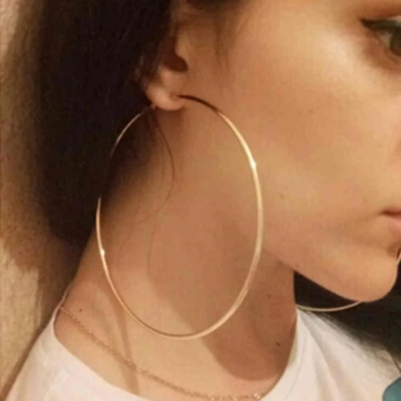 

1 Pair 6/7/8/10 Cm Personality Super Big Circles Hoop Earrings For Women Fashion Gold Silver Color Jewelry Trendy Retro Big Roun