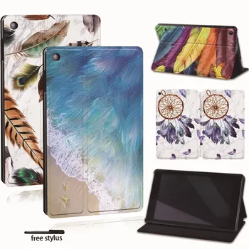 

For Amazon Fire 7 5/7/9th Fire HD 8 10 alexa Printed Leather Tablet Stand Folio Cover-Ultra-thin Feather tablet Stand Case