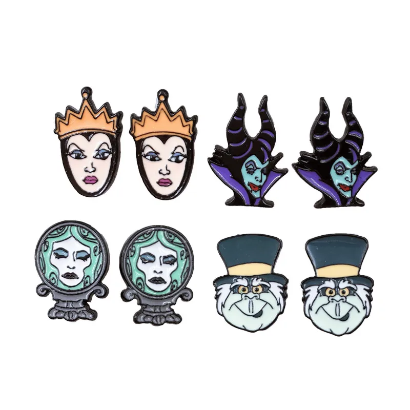 EUPNHY, 1 пара, серьги-гвоздики Maleficent queen с героями мультфильмов, гипоаллергенные эмалевые серьги, подвески для женщин и девушек, подарки