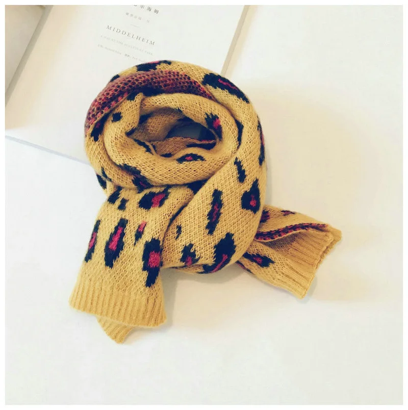 Детский шарф для девочек, для мальчиков осень-зима Леопард шерстяной шарф для детей, длинное теплое пальто для детей, шапки, шарфы, вязаные зимний шарф - Цвет: Цвет: желтый