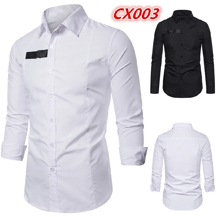 CX003-white Мужская рубашка, бренд, Мужская Высококачественная рубашка с длинным рукавом, повседневная, хит, цвет, облегающая, черная, Мужская одежда, рубашки - Цвет: CX003-white