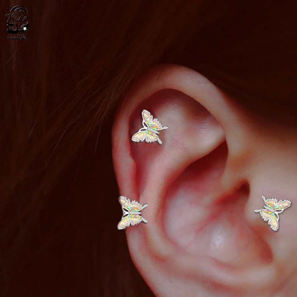 1/2pcs Colorful Butterfly Ear Tragus Piercing Lip Labret Plug Surgical Steel Daith Earrings Helix Piercings Cartilagem Da Orelha piercing jewelry body piercing jewelry body jewelry ear piercing jewelry body piercing earrings