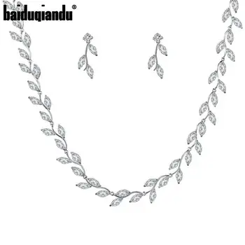 

baiduqiandu Marquise Cut Cubic Zirconia CZ Crystal Tennis Necklace Bridal or Bridesmaid Jewelry Set Matched with Earrings