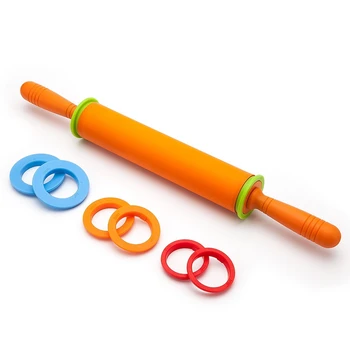 

Non-Stick Silicone Rolling Pin Dough Roller with Adjustable Thickness Rings with 2mm m 6mm and 10mm Adjustable Rings