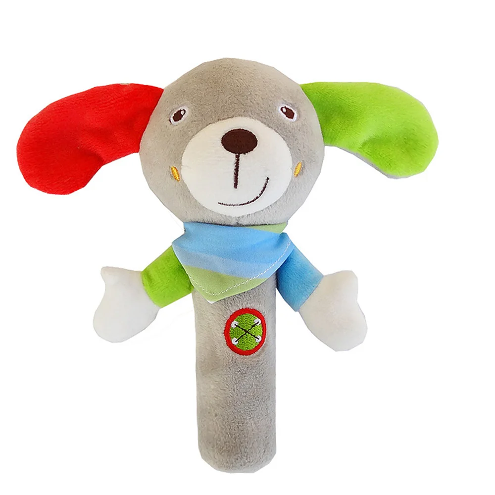 Short velvet development touch visual and tactile Baby Rattles cute cartoon animal BB device stick hand grab rattles plush toy