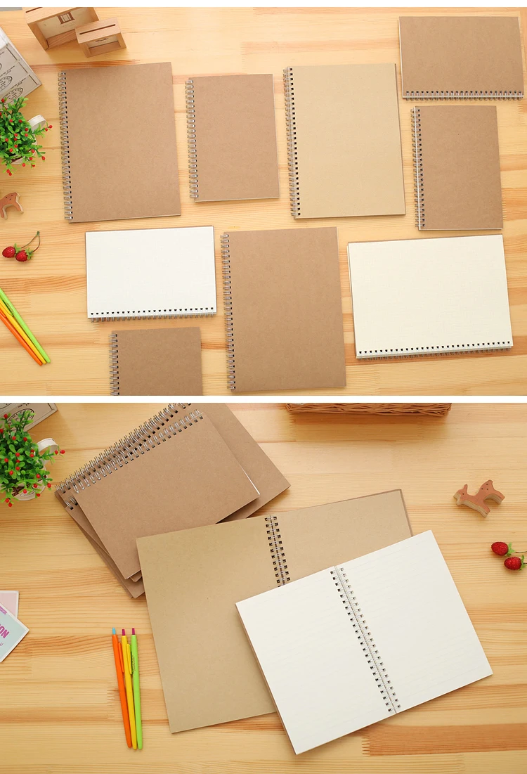 NEW A5/B5 notebook paper dotted/blank/square/horizontal/kraft paper spiral ring stationery notebook coil hand book Two packs