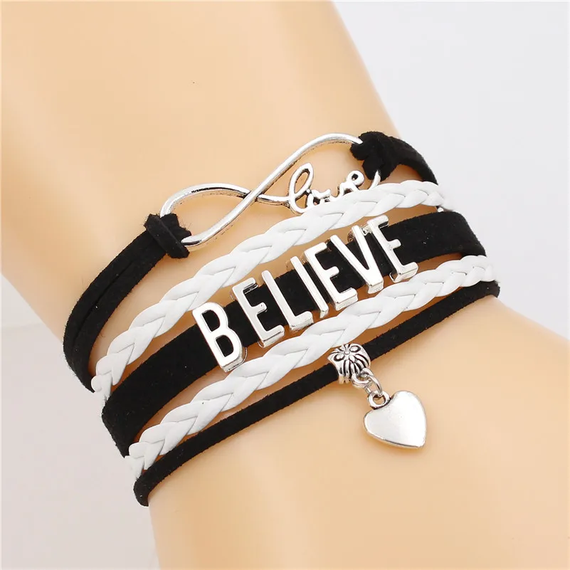 Believe Infinity & Love charm мужские кожаные браслеты с плетеным многослойным браслетом для