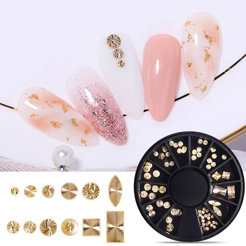 

1 Box 3D Nail Rivet Mixed Pattern Flatback Gold Color Studs Design Nail Art Decorations in Wheel DIY Nail Design Tools