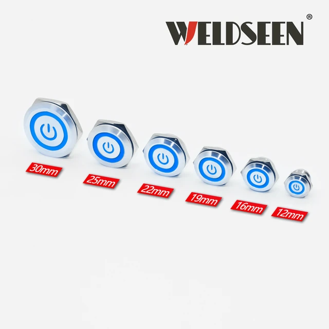 Stainless Steel Push Button Switch Short-Throw Self-Reset Momentary 12mm 16mm 19mm 22mm 25mm 30mm LED Touch Elevator Button Blue power