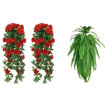 

Artificial Rose Fake Flowers Hanging Plant Wall with Hanging Plants Artificial Greenery Hanging Fern Grass Plants