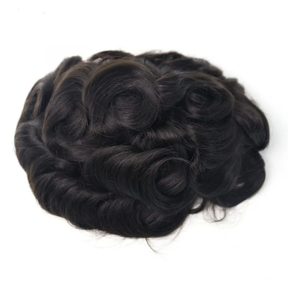 US $181.76 BYMC Mlaysia Human Remy Hair French Lace With PU Mens Hairpiece Bleached Knots Breathable Hair Replacement System Men Toupee