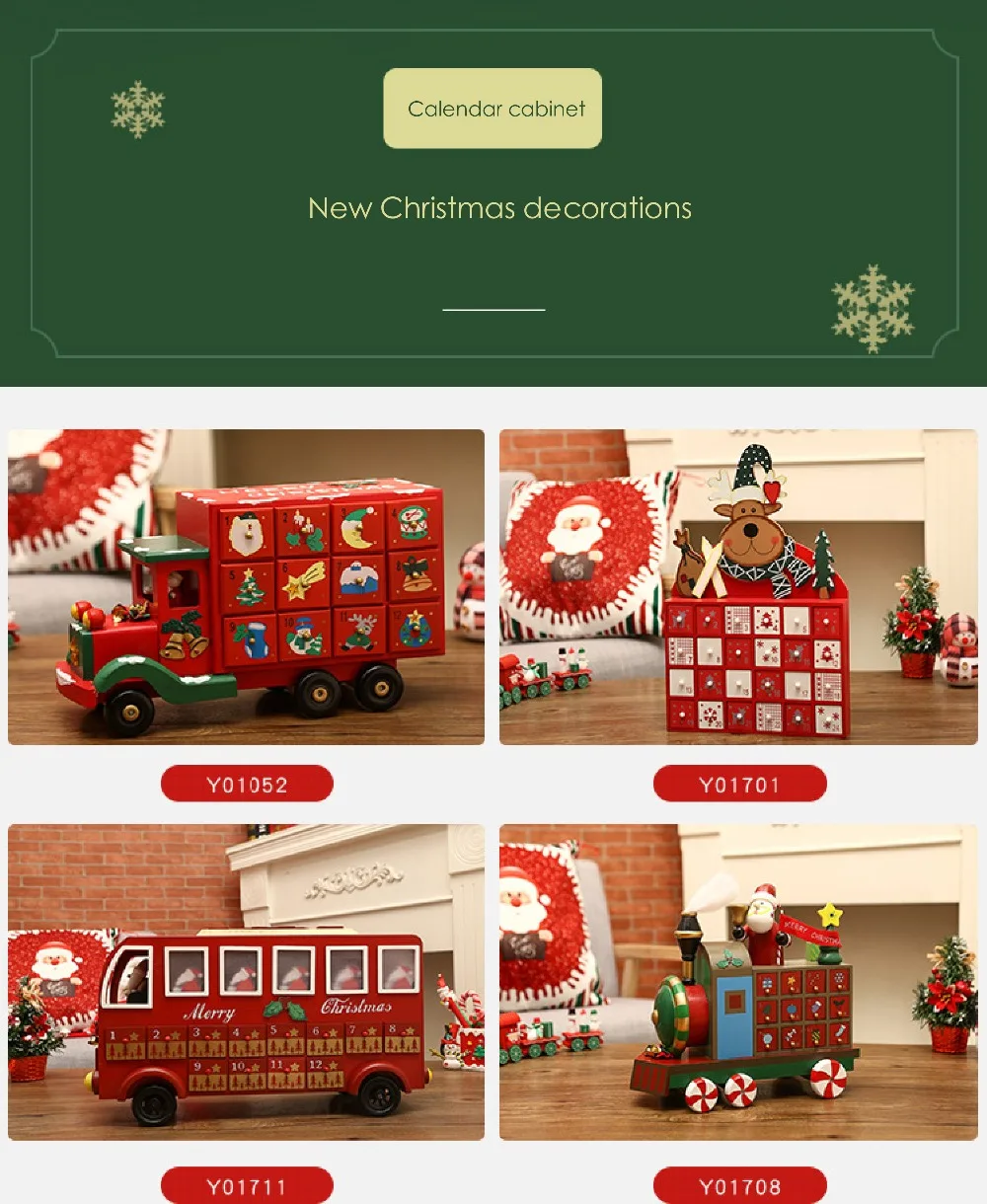 Christmas Ornament Craft Countdown Calendar Advent Home Desktop Drawer Living Room Decorative House Shape Wooden DIY Storage Box