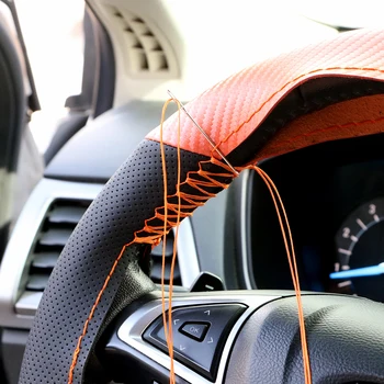 

LEEPEE With Braid Needles And Thread Anti-slip Breathable Car-styling DIY Car Steering Wheel Cover 37-38cm Micro Fiber Leather
