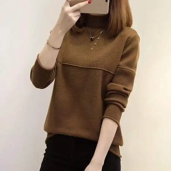 0.5 New Arrival Thick Winter Knitted Women Sweater half turtleneck solid color pullover winter clothes women | Женская одежда