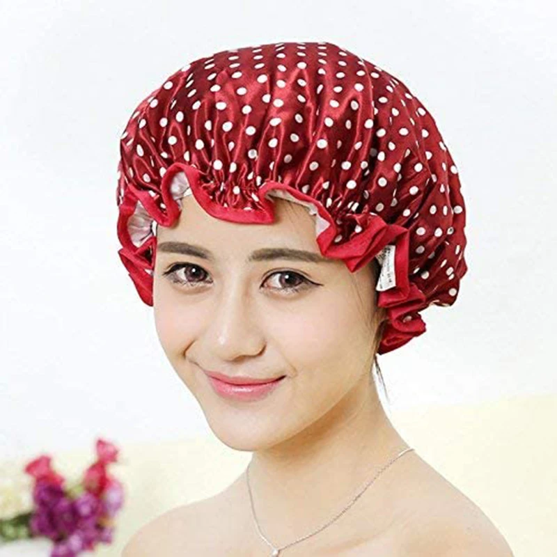 

Shower Cap Women Reusable Salon Bathing Cap Double Layer Waterproof Shower Hat Elastic Hats