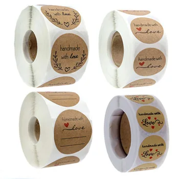 

500Pcs Round Labels Handmade Kraft Paper Packaging Sticker for Candy Dragee Bag Gift Box Packing Bag Wedding Thanks Stickers