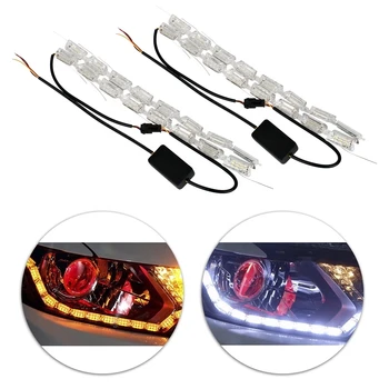 

2pcs DRL 15 LED Flexible Flowing Waterproof Strips Light DRL Daytime Running Light Turn Signal angel eye White Amber Headlight