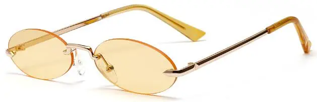 Ретро тонированные желтые маленькие Овальные Солнцезащитные очки женские мужские брендовые дизайнерские солнцезащитные очки без оправы для женщин женские Oculos De Sol UV400 - Цвет линз: gold yellow