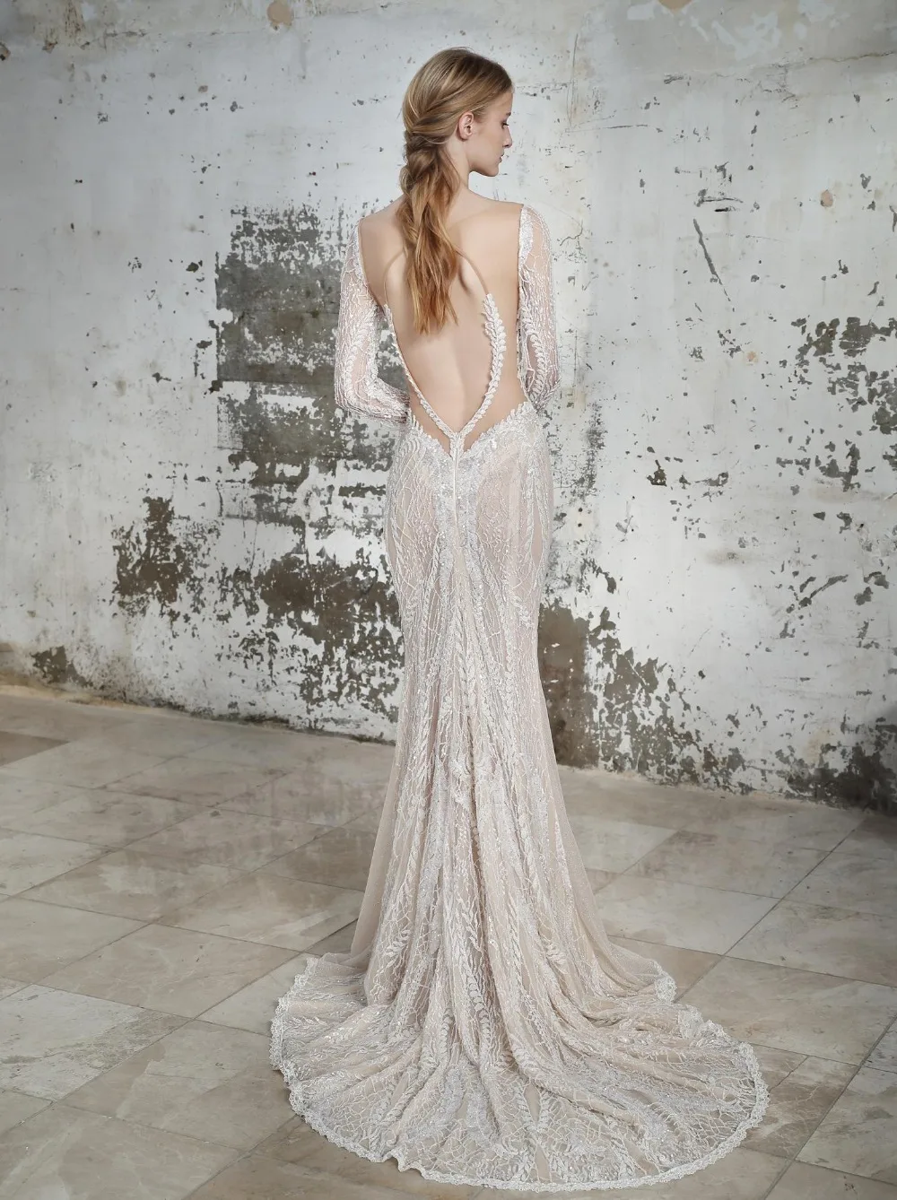 Eslieb Иллюзия Vestido De Noiva цвета слоновой кости кружевное с открытой спиной фасона "Русалка" свадебное платье с длинным рукавом свадебное платье невесты W0689