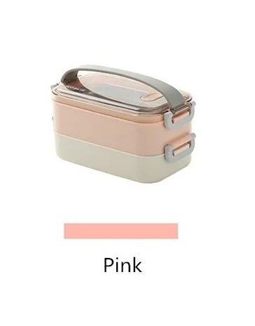 Pink Bento Box ланч бокс из нержавеющей стали двойной слой-нетоксичный безопасный металлический Bento box для детей и взрослых-герметичная коробка - Цвет: Pink