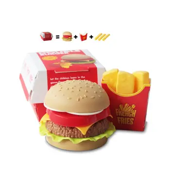 

3pcs/set 3pcs/set Kids Hamburger Chips Toy Severn Layer Burger Congnitive Puzzle Aid Simulation Play House Kitchen Tools for