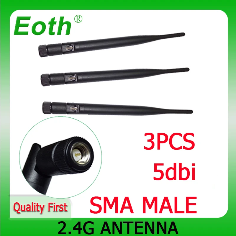 eoth 3pcs 2.4GHz wifi antenna 5dBi SMA Male Connector 2.4 ghz Antena 2.4G waterproof wi fi antenne  IOT wireless wi-fi router