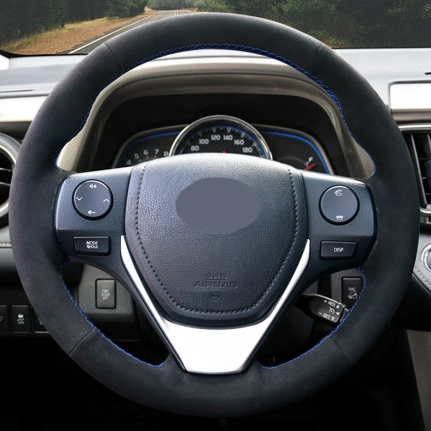 Прошитый вручную черный замшевый автомобильный чехол на руль для Toyota 2013- Corolla- Corolla iM(US)- Auris