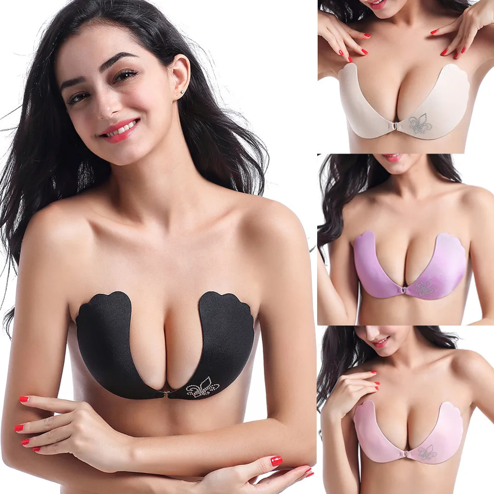 New Women Ladies Silicone Self Adhesive Seamless Wire Free Bras Magic Push Up Strapless Invisible Bras Backless Intimate Bra