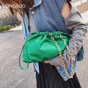 

Day clutch party dumpling purse women large big ruched pillow shoulder bag gold chains pouch handbag green khaki white 2020 new