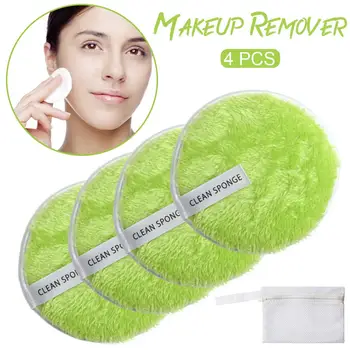 

4PCS Makeup Remover Pads Washable Double-sided Washing Sponge Cleansing Pad Reusable Makeup Remover Cotton with Storage Bag