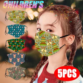 

5PCS Christmas Print Adjustable children face cover Household merchandise adjustable Windproof Reusable Face Mask Proof Wind Z4