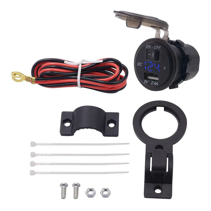 12V мотоцикл 2.4A USB зарядное устройство для телефона светодиодный вольтметр крепление на руль с монтажным кронштейном