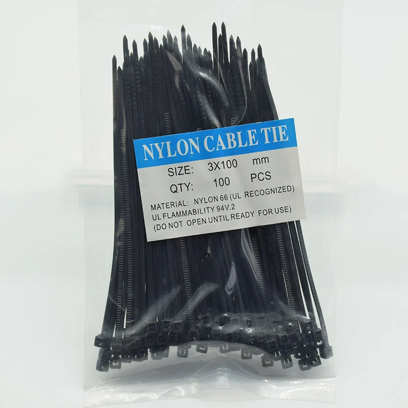 3x100 black 100 шт нейлоновый кабель самоблокирующийся пластиковый провод с застежкой-молнией набор 3*100/3*150/4*200 MRO& промышленные крепежи и аппаратный кабель - Цвет: 3x100 black