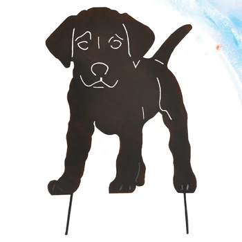 

1pc Decorative Garden Plug-in Decor Rust Puppy Receptacle Stylish Metal Flower Receptacle for Lawn Garden