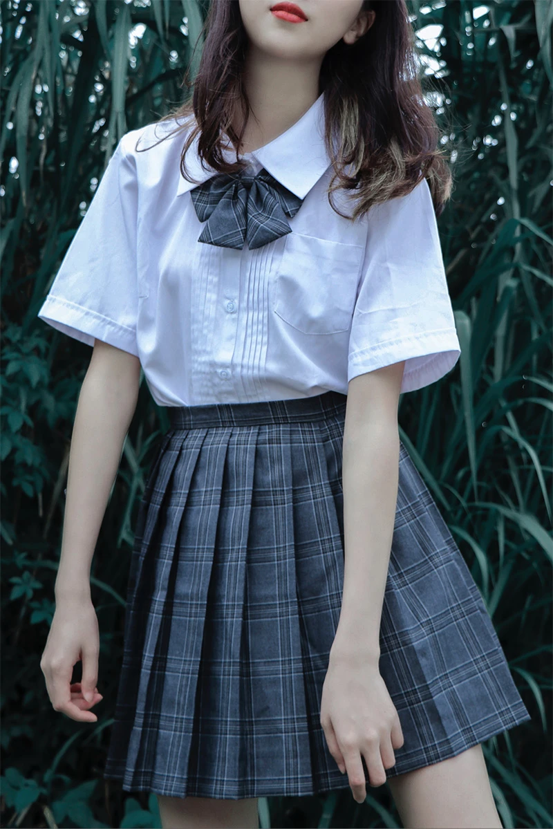 女性jk白シャツ日本人学生女の子指摘襟フロントプリーツシャツ黒ブラウス Blouses Shirts Aliexpress