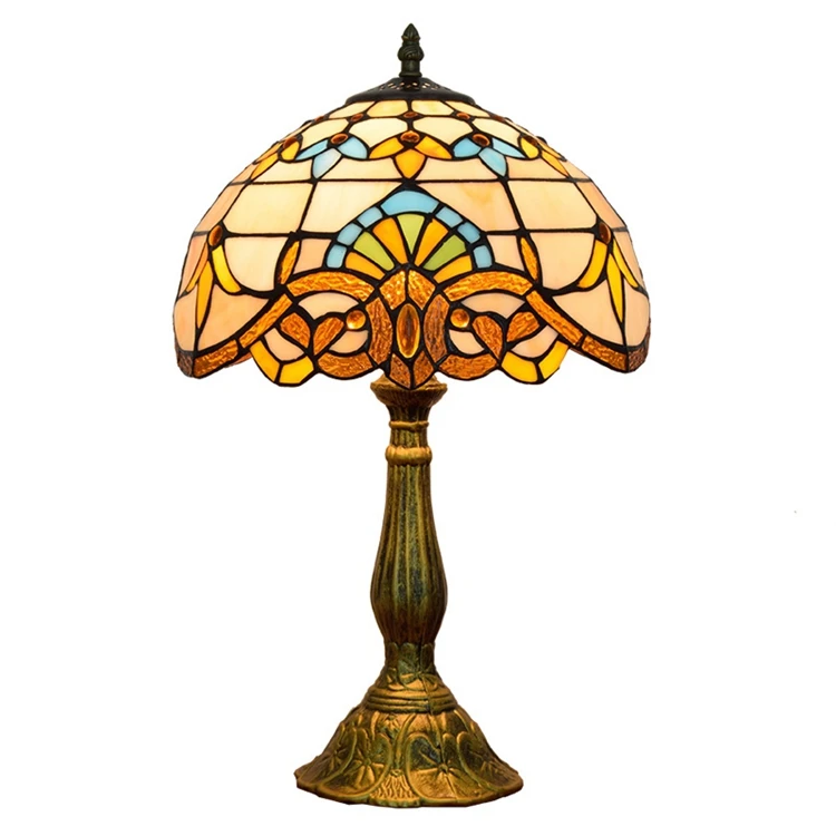 12 inches European retro Baroque decorative table lampTiffany`s stained glass bedroom bedside lamp Restaurant Bar creative light
