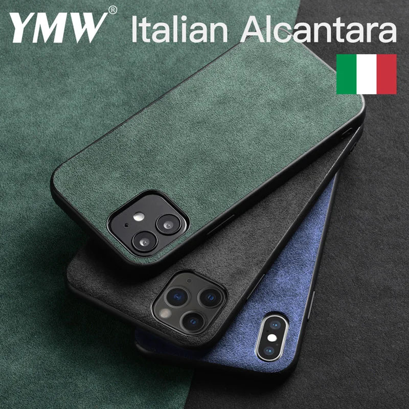 YMW ALCANTARA Case for iPhone 12 Pro Max mini 11 Xr X  Xs Max SE2 6 6s 7 8 Plus Luxury Artificial Leather Business Phone Cover