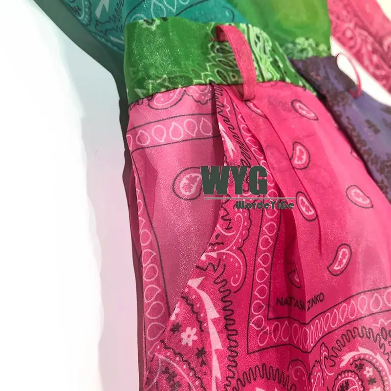 High Quality Placing Print Organza Blouses and Shorts Set Women 2020 Summer Multi Color Casual Green Rose Yellow Shirts Suit